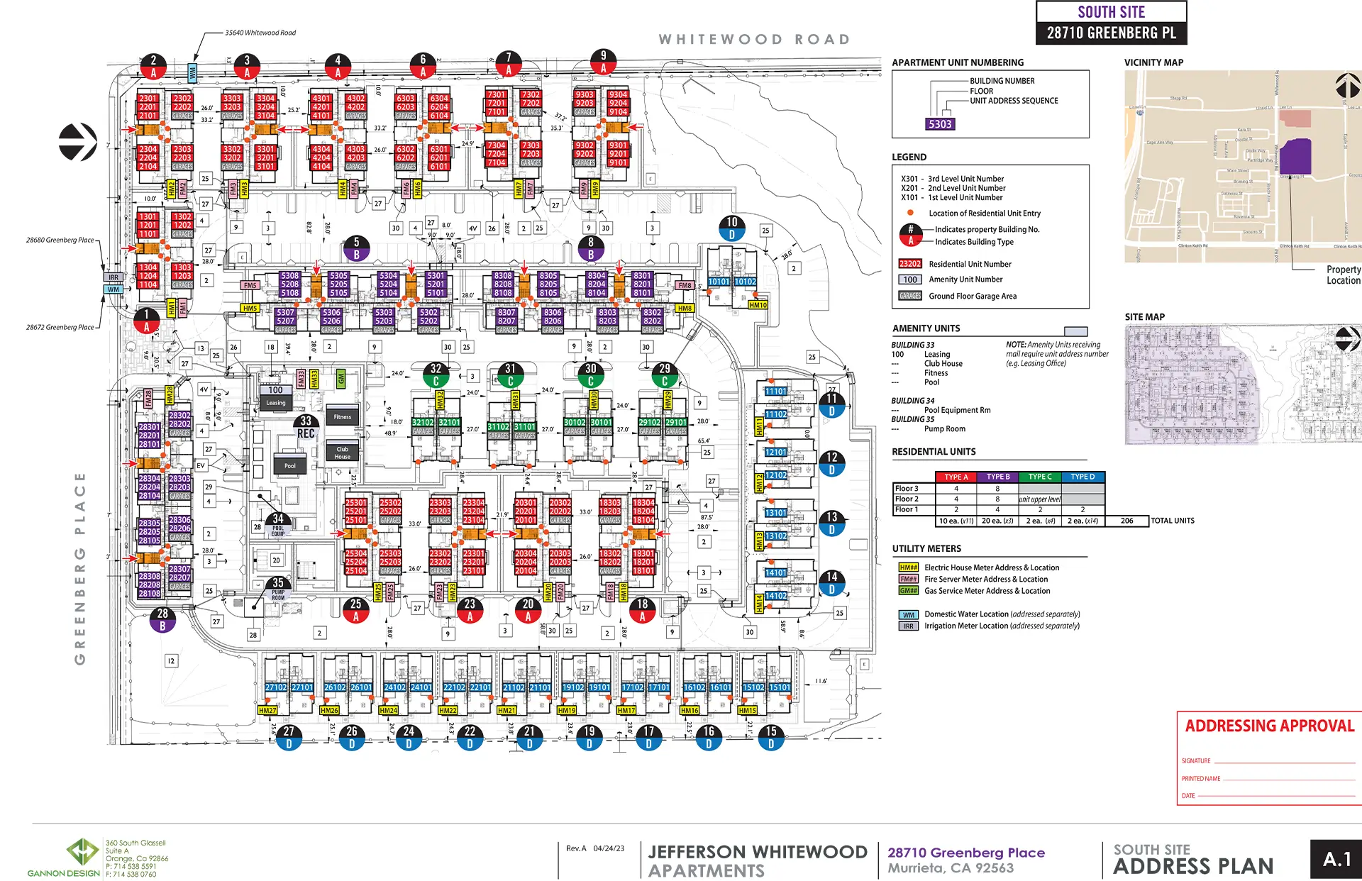 Apartment complex layout and site plan.